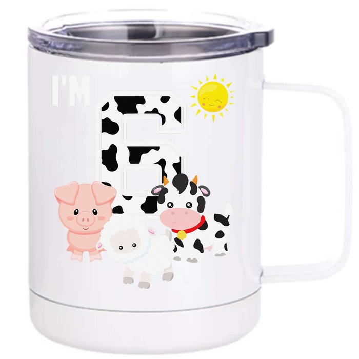 Farm Animals 6th Birthday 6 Year Old Birthday Party Front & Back 12oz Stainless Steel Tumbler Cup