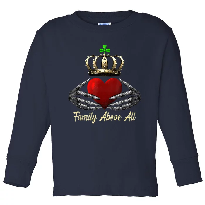 Family Above All Irish Claddagh Ring Heart With Crown Retro Toddler Long Sleeve Shirt