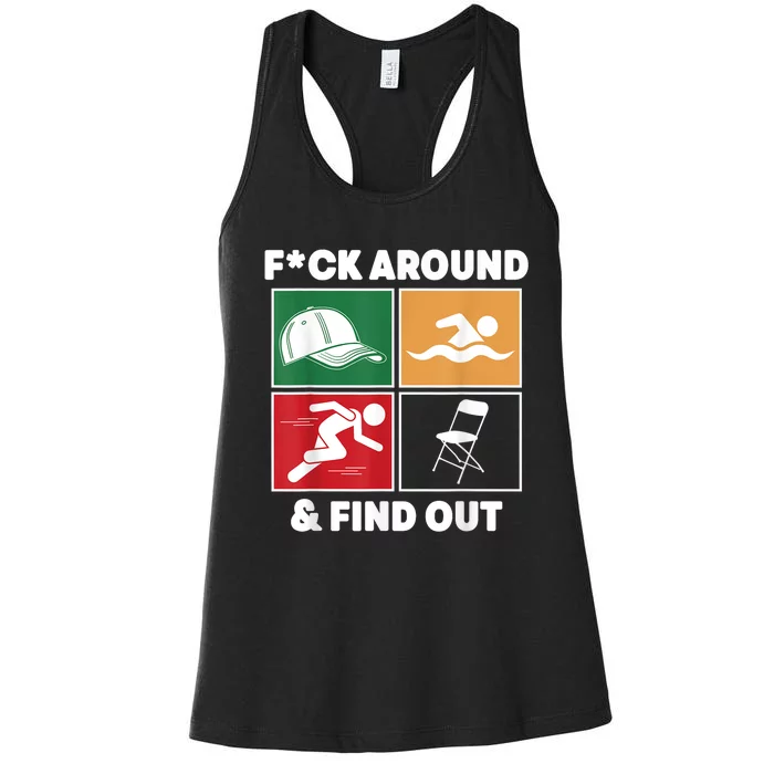 Fuck Around And Find Out Hat Chair Swim Run Women's Racerback Tank