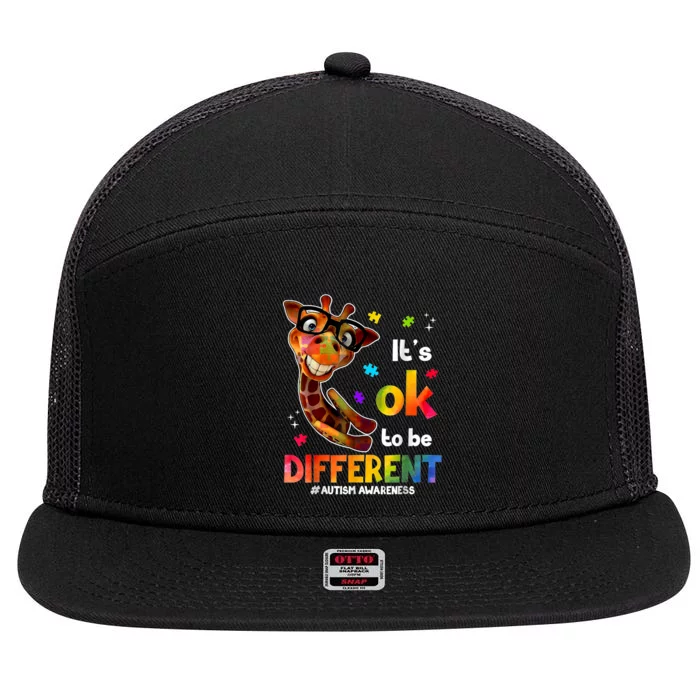 Funny Autism Awareness Its Ok To Be Different Giraffe 7 Panel Mesh Trucker Snapback Hat