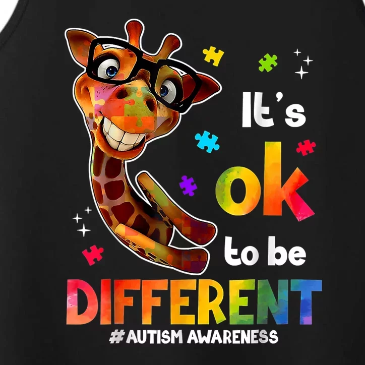 Funny Autism Awareness Its Ok To Be Different Giraffe Performance Tank