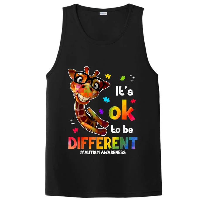 Funny Autism Awareness Its Ok To Be Different Giraffe Performance Tank