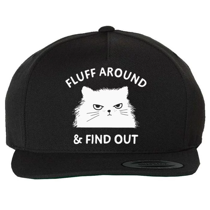 Fluff Around And Find Out Funny Cat Adult Humor Short Sleeve Wool Snapback Cap