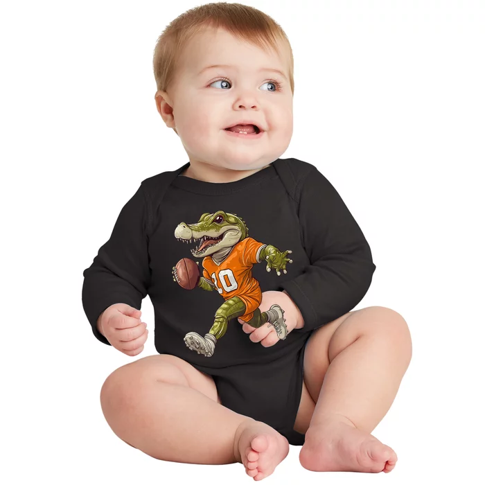 Football Alligator Apparel Sport Design Football Player Baby Long Sleeve Bodysuit