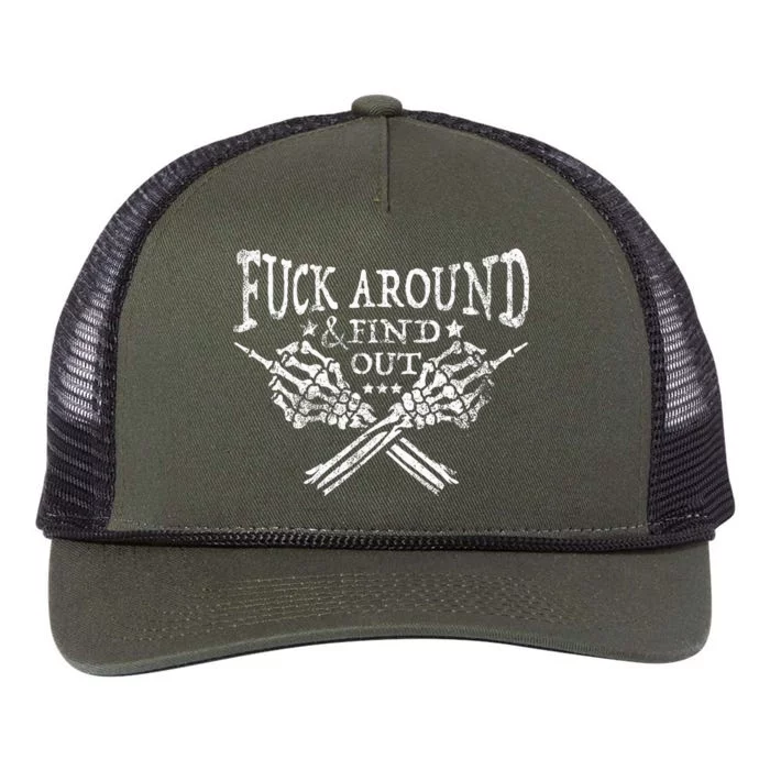 Fuck Around And Find Out Funny Skeleton Bones Hand Fafo Joke Retro Rope Trucker Hat Cap