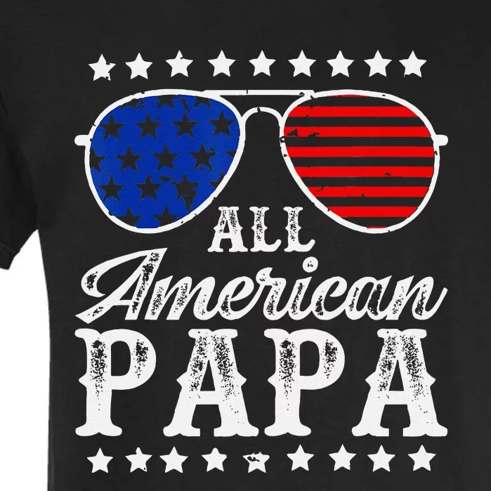 Funny All American Papa Sunglasses USA 4th Of July Garment-Dyed Heavyweight T-Shirt