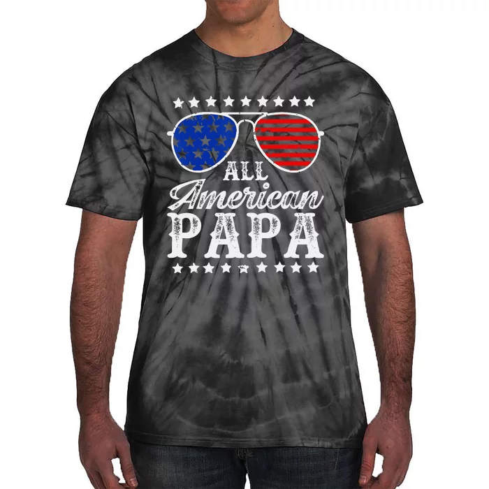 Funny All American Papa Sunglasses USA 4th Of July Tie-Dye T-Shirt