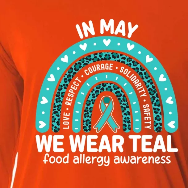 Food Allergy Awareness Month I Wear Teal Ribbon Support Gift Cooling Performance Long Sleeve Crew