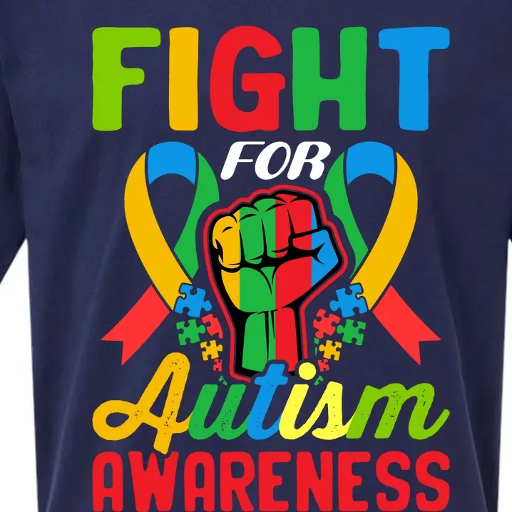 Fight Autism Awareness Autism Fist Autism Ribbon Puzzle Pieces Sueded Cloud Jersey T-Shirt