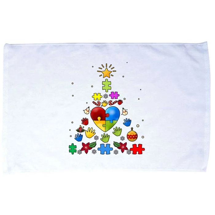 Funny Autism Awareness Christmas Tree Microfiber Hand Towel