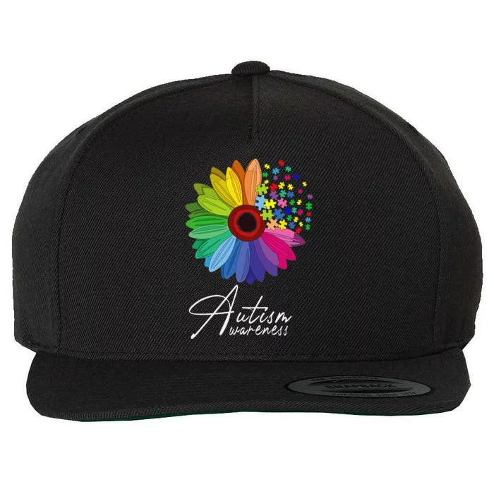 Floral Autism Awareness Daisy Flower For Women Wool Snapback Cap