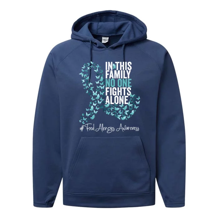 Food Allergies Awareness Month Teal Ribbon Gift Performance Fleece Hoodie