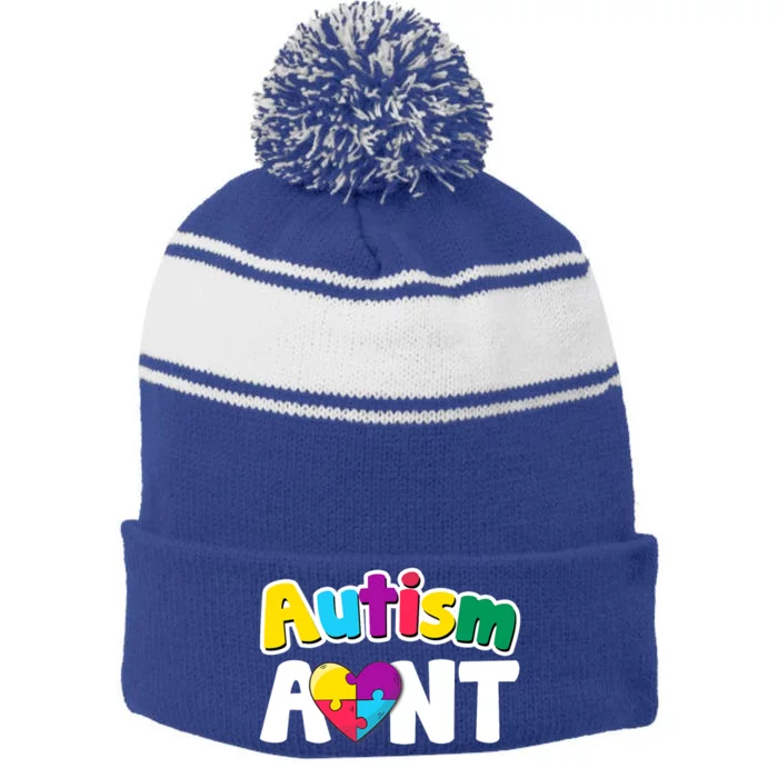 Funny Autism Aunt Awareness Puzzle Pieces Colors Meaningful Gift Stripe Pom Pom Beanie