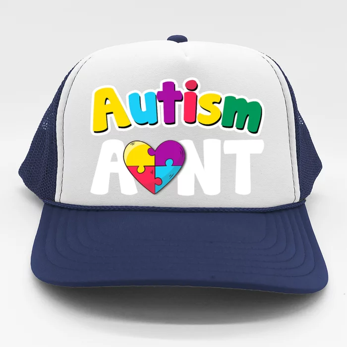 Funny Autism Aunt Awareness Puzzle Pieces Colors Meaningful Gift Trucker Hat