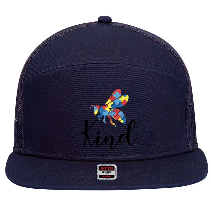 Funny Autism Awareness Quote Bee Kind Puzzle Pieces Gift 7 Panel Mesh Trucker Snapback Hat