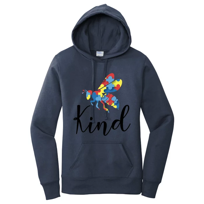 Funny Autism Awareness Quote Bee Kind Puzzle Pieces Gift Women's Pullover Hoodie