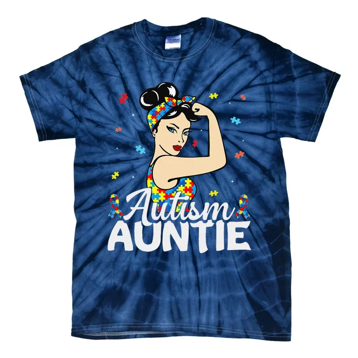 Funny Autism Awareness Gifts Autistic Autism Auntie Tie-Dye T-Shirt