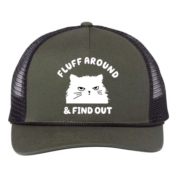 Fluff Around And Find Out Funny Angry Cat Retro Rope Trucker Hat Cap