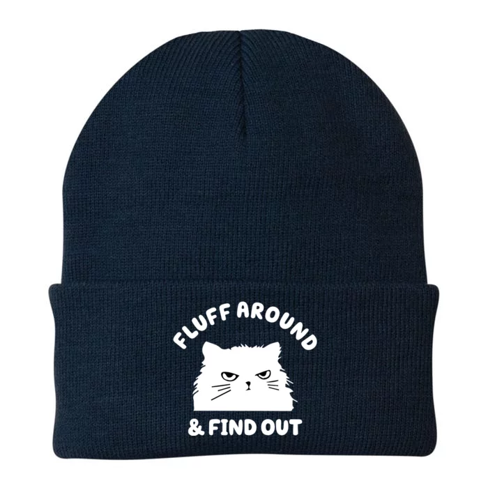 Fluff Around And Find Out Funny Angry Cat Knit Cap Winter Beanie