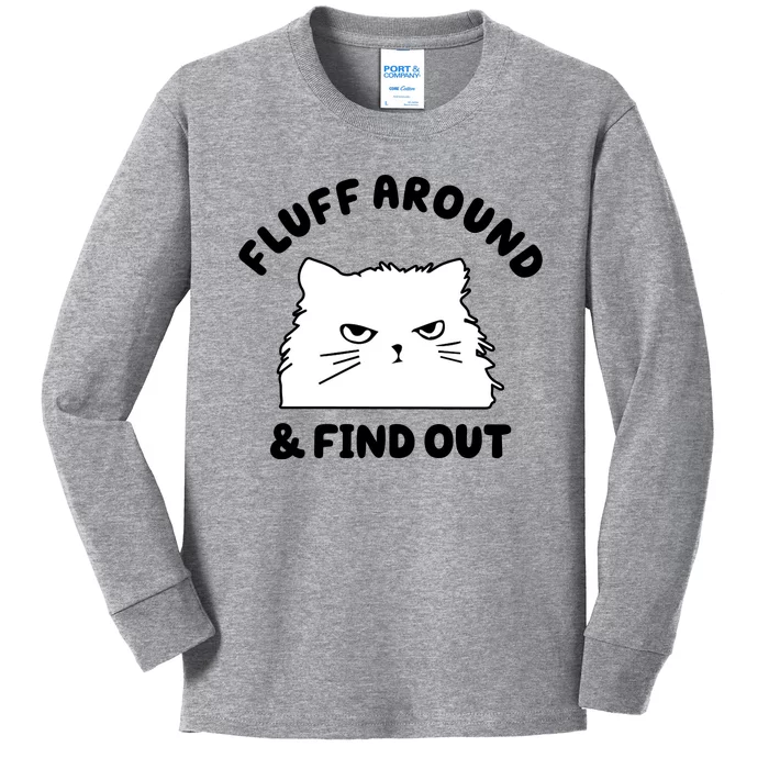 Fluff Around And Find Out Funny Angry Cat Kids Long Sleeve Shirt