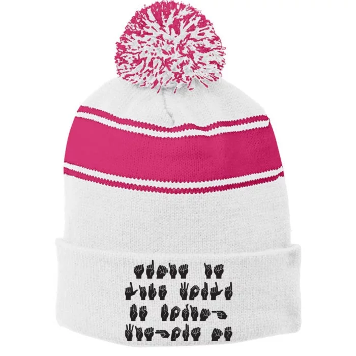 Funny ASL American Sign Language Stripe Pom Pom Beanie