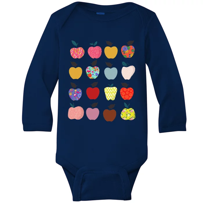 Folk Art Apples Back To School Teacher Funny Baby Long Sleeve Bodysuit