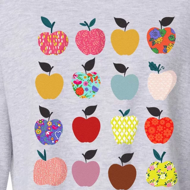 Folk Art Apples Back To School Teacher Funny Cropped Pullover Crew