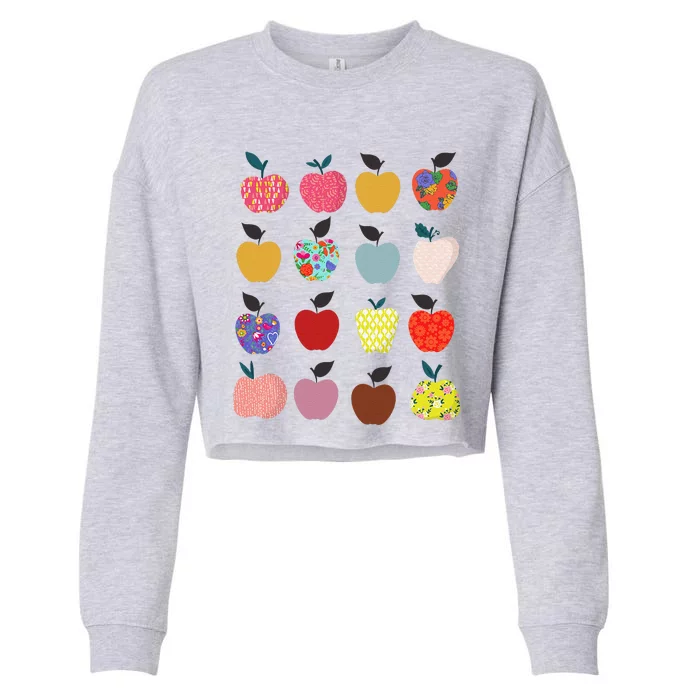 Folk Art Apples Back To School Teacher Funny Cropped Pullover Crew