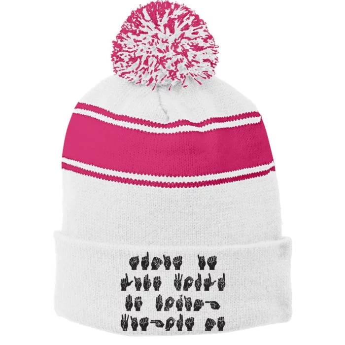 Funny ASL American Sign Language Stripe Pom Pom Beanie