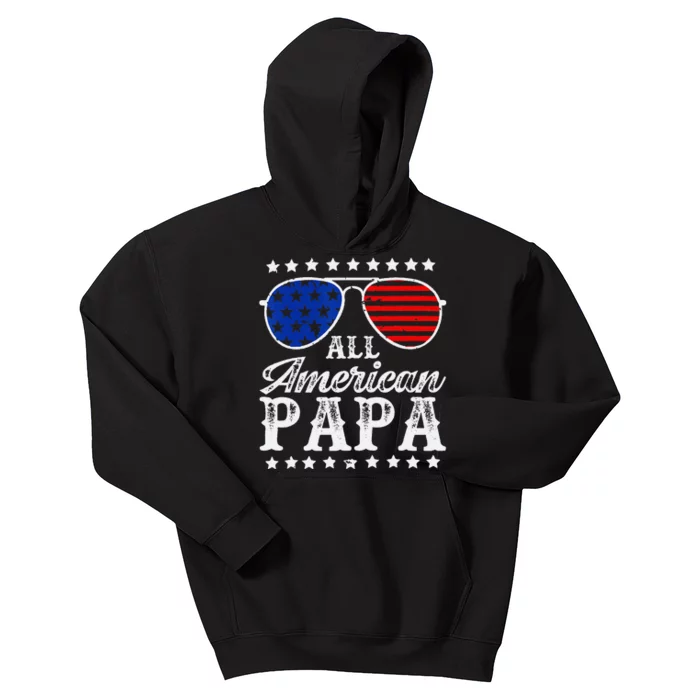 Funny All American Papa Sunglasses USA 4th Of July Kids Hoodie