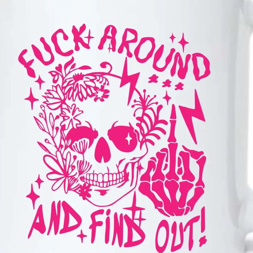 Fuck Around And Find Out Snarky Adult Humor Floral Skull Skeleton Black Color Changing Mug