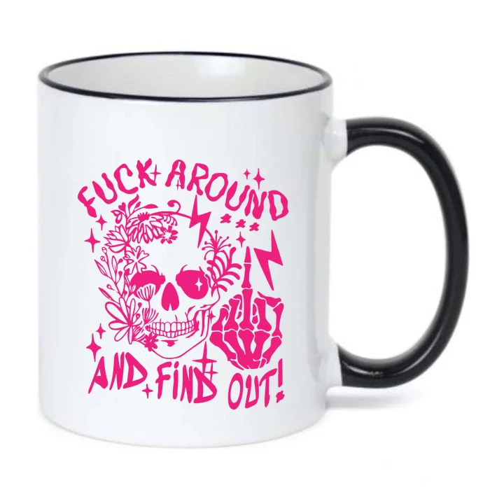 Fuck Around And Find Out Snarky Adult Humor Floral Skull Skeleton Black Color Changing Mug