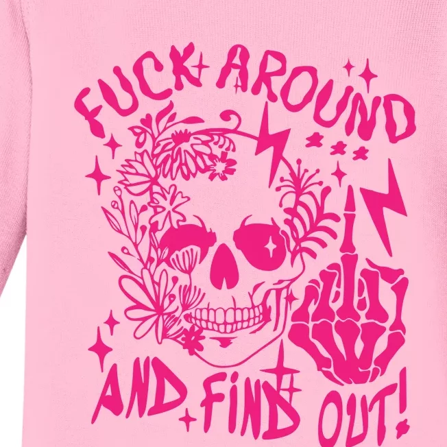 Fuck Around And Find Out Snarky Adult Humor Floral Skull Skeleton Baby Long Sleeve Bodysuit