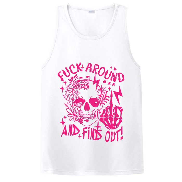 Fuck Around And Find Out Snarky Adult Humor Floral Skull Skeleton Performance Tank