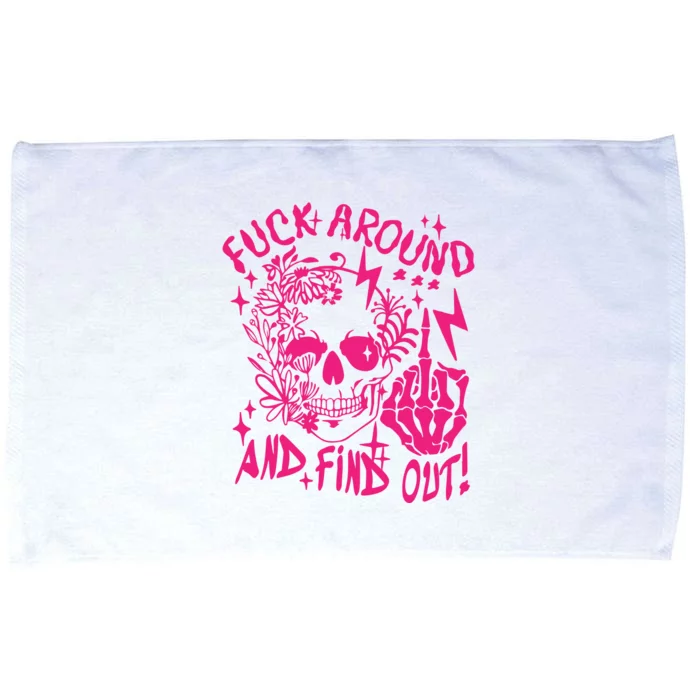 Fuck Around And Find Out Snarky Adult Humor Floral Skull Skeleton Microfiber Hand Towel