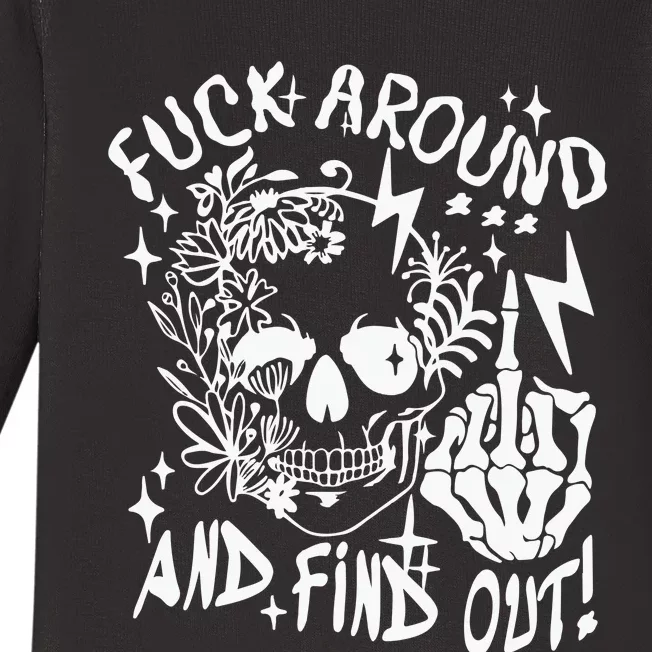 Fuck Around And Find Out Snarky Adult Humor Floral Skull Skeleton Baby Long Sleeve Bodysuit