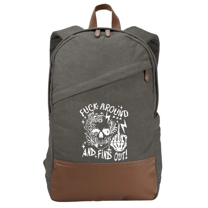 Fuck Around And Find Out Snarky Adult Humor Floral Skull Skeleton Cotton Canvas Backpack