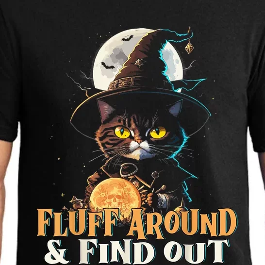 Fluff Around And Find Out Funny Cat Halloween Witch Graphic Pajama Set