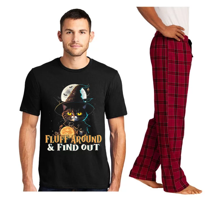 Fluff Around And Find Out Funny Cat Halloween Witch Graphic Pajama Set