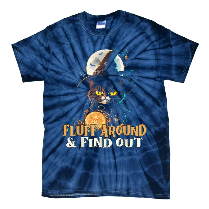 Fluff Around And Find Out Funny Cat Halloween Witch Graphic Tie-Dye T-Shirt