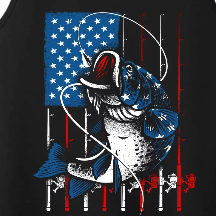 Fishing Art American Flag Usa Fishing Lover Performance Tank