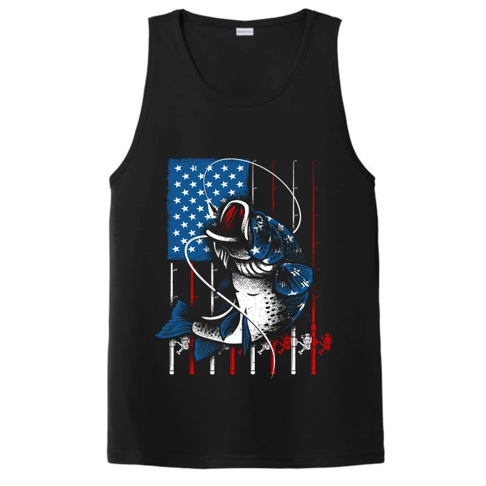 Fishing Art American Flag Usa Fishing Lover Performance Tank