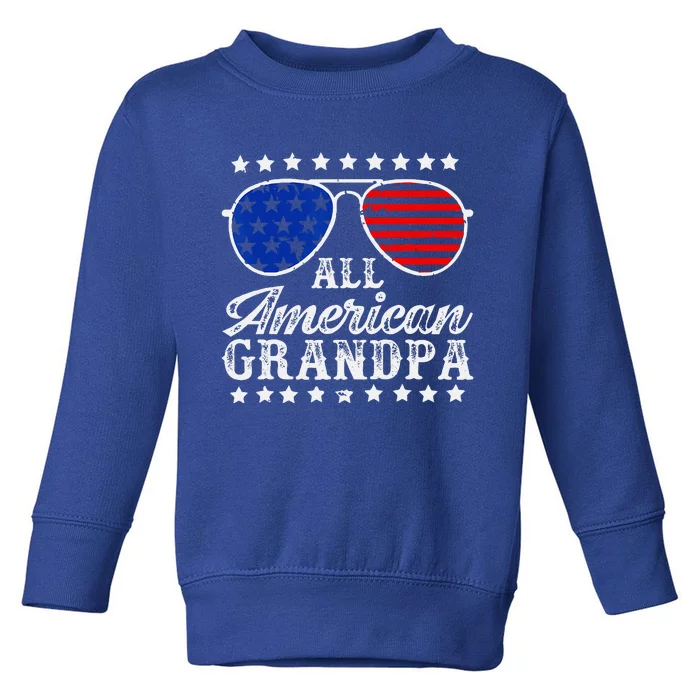 Funny All American Grandpa Sunglasses USA 4th Of July Toddler Sweatshirt