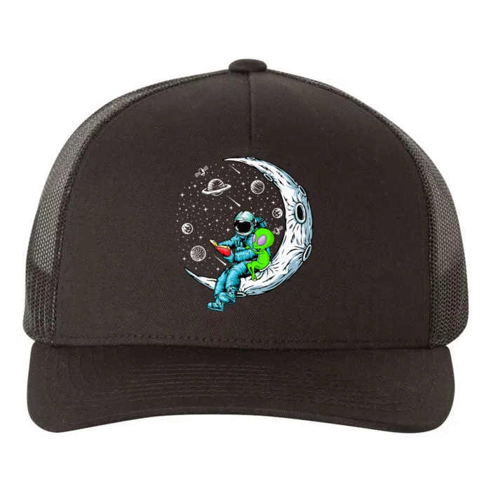 Funny Alien & Astronaut Reads Book Outer Space Book Readers Yupoong Adult 5-Panel Trucker Hat