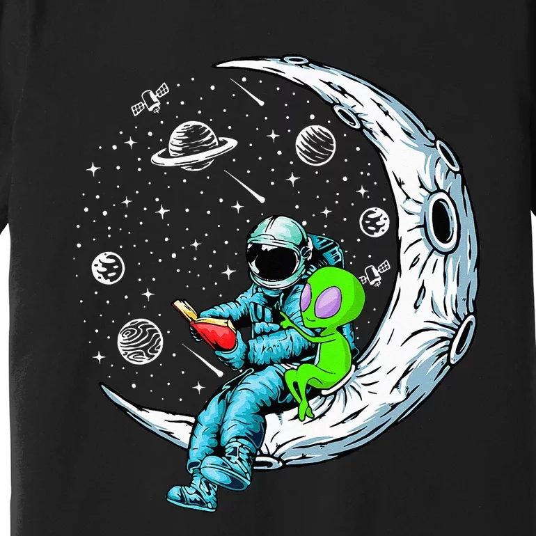 Funny Alien & Astronaut Reads Book Outer Space Book Readers Premium T-Shirt