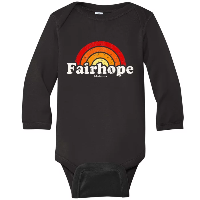 Fairhope Alabama Al Vintage 70s Retro Rainbow Design Baby Long Sleeve Bodysuit