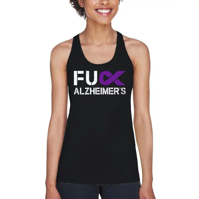 Fuck Alzheimers Awareness Month Purple Ribbon Fighter Women's Racerback Tank