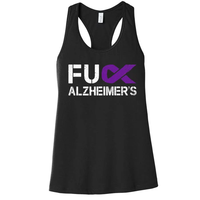 Fuck Alzheimers Awareness Month Purple Ribbon Fighter Women's Racerback Tank