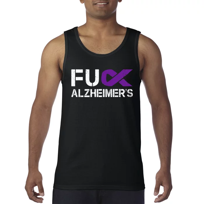 Fuck Alzheimers Awareness Month Purple Ribbon Fighter Tank Top