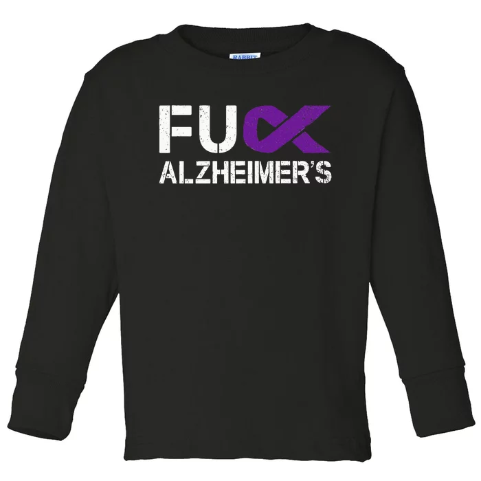 Fuck Alzheimers Awareness Month Purple Ribbon Fighter Toddler Long Sleeve Shirt